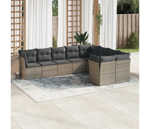Set de muebles de jardín 9 pzas y cojines ratán sintético gris