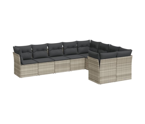 Set muebles jardín 9 pzas y cojines ratán sintético gris claro