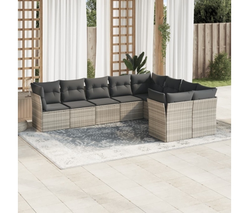 Set muebles jardín 9 pzas y cojines ratán sintético gris claro