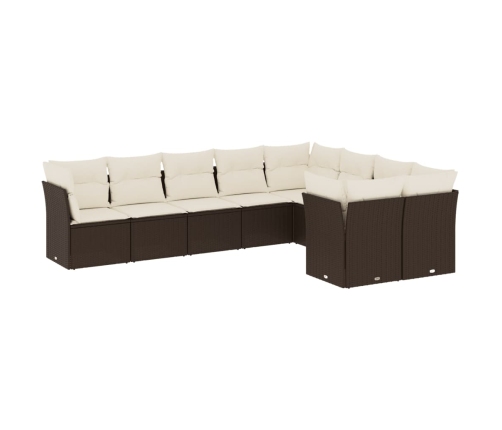 Set de sofás de jardín 9 pzas y cojines ratán sintético marrón