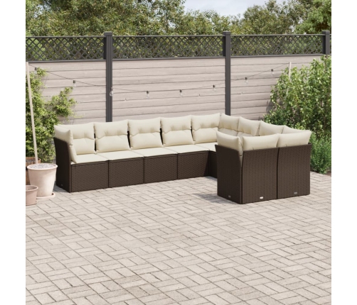 Set de sofás de jardín 9 pzas y cojines ratán sintético marrón