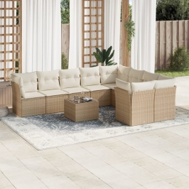 Juego de sofás jardín con cojines beige 10 pzas ratán sintético