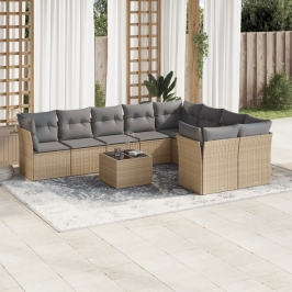 Juego de sofás jardín con cojines beige 10 pzas ratán sintético