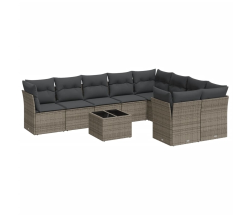 Set de sofás de jardín 10 pzas con cojines ratán sintético gris