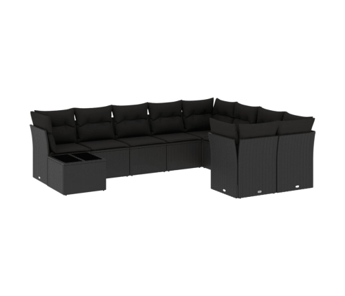 Set de sofás de jardín 10 pzas cojines ratán sintético negro