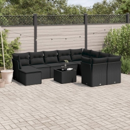 Set de sofás de jardín 10 pzas cojines ratán sintético negro