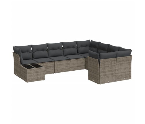 Set de sofás de jardín 10 pzas con cojines ratán sintético gris