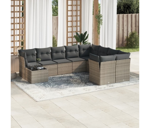 Set de sofás de jardín 10 pzas con cojines ratán sintético gris