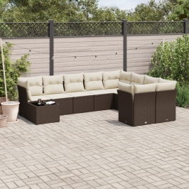 Set de sofás de jardín 10 pzas y cojines ratán sintético marrón