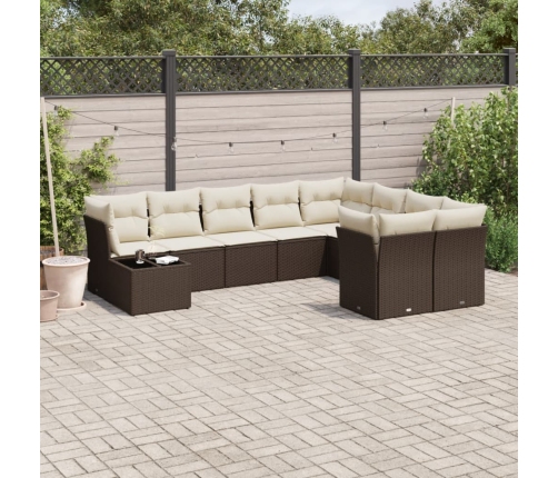 Set de sofás de jardín 10 pzas y cojines ratán sintético marrón