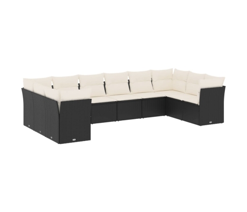 Set de sofás de jardín 10 pzas cojines ratán sintético negro