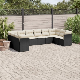 Set de sofás de jardín 10 pzas cojines ratán sintético negro