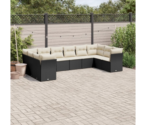 Set de sofás de jardín 10 pzas cojines ratán sintético negro