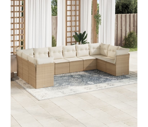 Juego de sofás jardín con cojines beige 10 pzas ratán sintético