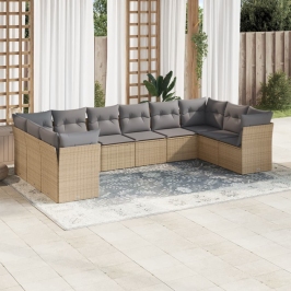 Juego de sofás jardín con cojines beige 10 pzas ratán sintético