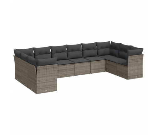 Set de sofás de jardín 10 pzas con cojines ratán sintético gris