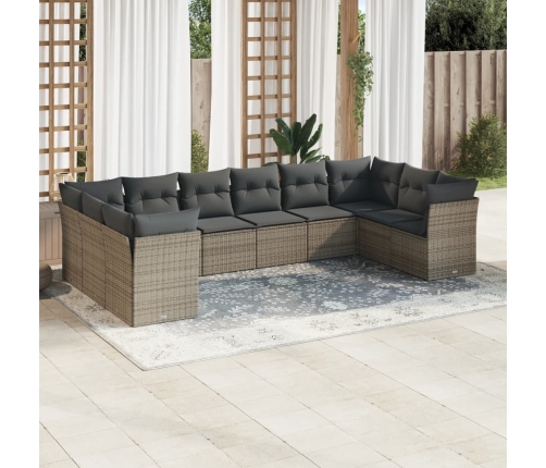 Set de sofás de jardín 10 pzas con cojines ratán sintético gris