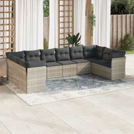 Set sofás jardín 10 pzas con cojines ratán sintético gris claro