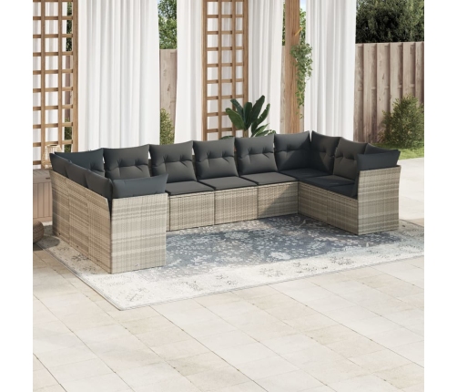 Set sofás jardín 10 pzas con cojines ratán sintético gris claro