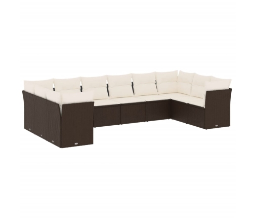 Set de sofás de jardín 10 pzas y cojines ratán sintético marrón