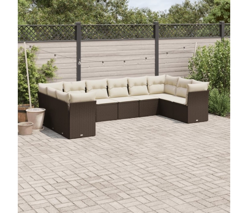 Set de sofás de jardín 10 pzas y cojines ratán sintético marrón