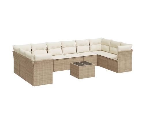 Set de sofás de jardín 11pzas con cojines ratán sintético beige