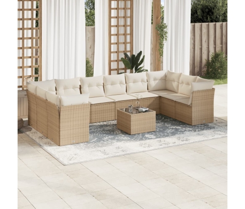 Set de sofás de jardín 11pzas con cojines ratán sintético beige