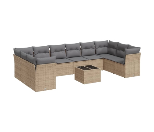 Set de sofás de jardín 11pzas con cojines ratán sintético beige