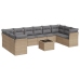 Set de sofás de jardín 11pzas con cojines ratán sintético beige