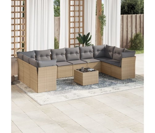 Set de sofás de jardín 11pzas con cojines ratán sintético beige