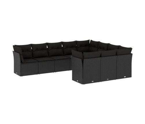 Set de sofás de jardín 10 pzas cojines ratán sintético negro