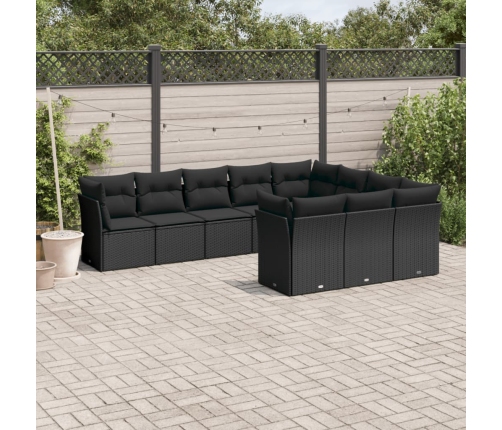 Set de sofás de jardín 10 pzas cojines ratán sintético negro
