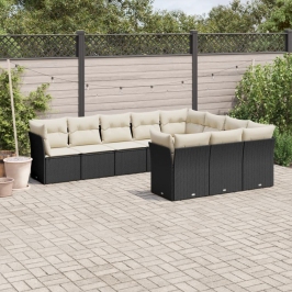 Set de sofás de jardín 10 pzas cojines ratán sintético negro