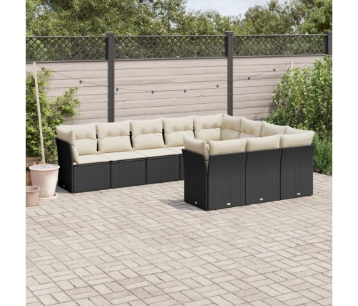 Set de sofás de jardín 10 pzas cojines ratán sintético negro