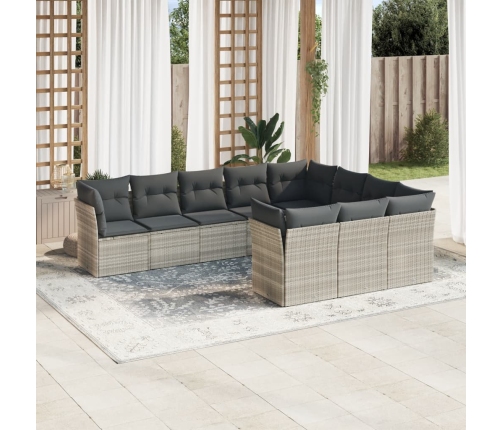 Set sofás jardín 10 pzas con cojines ratán sintético gris claro