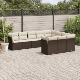 Set de sofás de jardín 10 pzas y cojines ratán sintético marrón