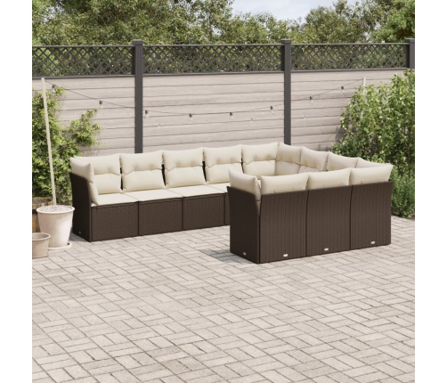 Set de sofás de jardín 10 pzas y cojines ratán sintético marrón