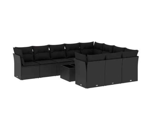 Set de sofás de jardín 11 pzas y cojines ratán sintético negro