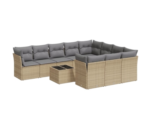 Set de sofás de jardín 11pzas con cojines ratán sintético beige