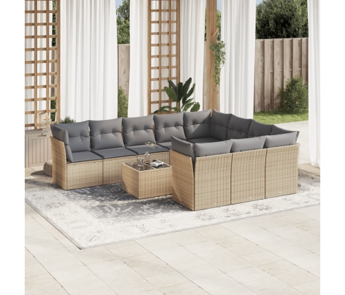 Set de sofás de jardín 11pzas con cojines ratán sintético beige