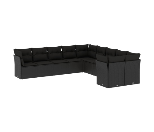 Set de sofás de jardín 10 pzas cojines ratán sintético negro