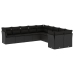 Set de sofás de jardín 10 pzas cojines ratán sintético negro