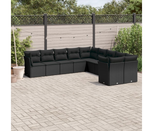 Set de sofás de jardín 10 pzas cojines ratán sintético negro