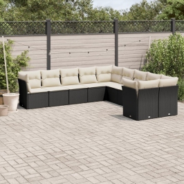 Set de sofás de jardín 10 pzas cojines ratán sintético negro