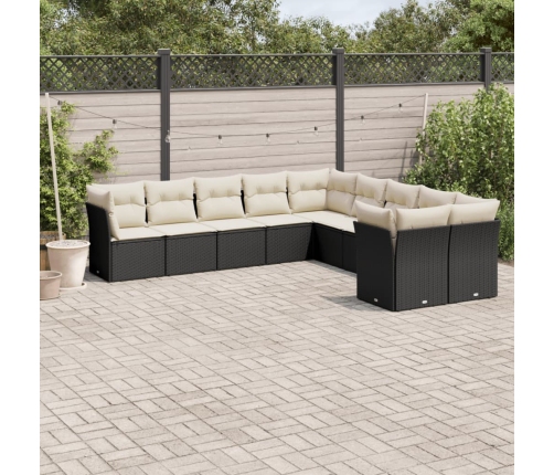 Set de sofás de jardín 10 pzas cojines ratán sintético negro