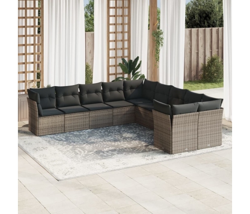 Set de sofás de jardín 10 pzas con cojines ratán sintético gris