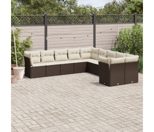 Set de sofás de jardín 10 pzas y cojines ratán sintético marrón