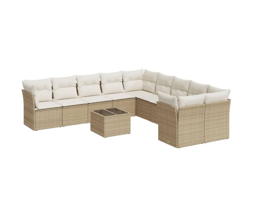 Set de sofás de jardín 11pzas con cojines ratán sintético beige