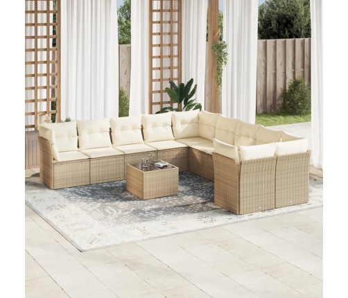Set de sofás de jardín 11pzas con cojines ratán sintético beige