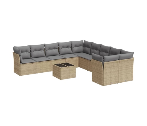 Set de sofás de jardín 11pzas con cojines ratán sintético beige